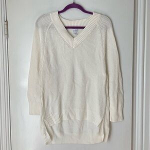NY&Co Soho White V Neck Hi Lo Knit Sweater